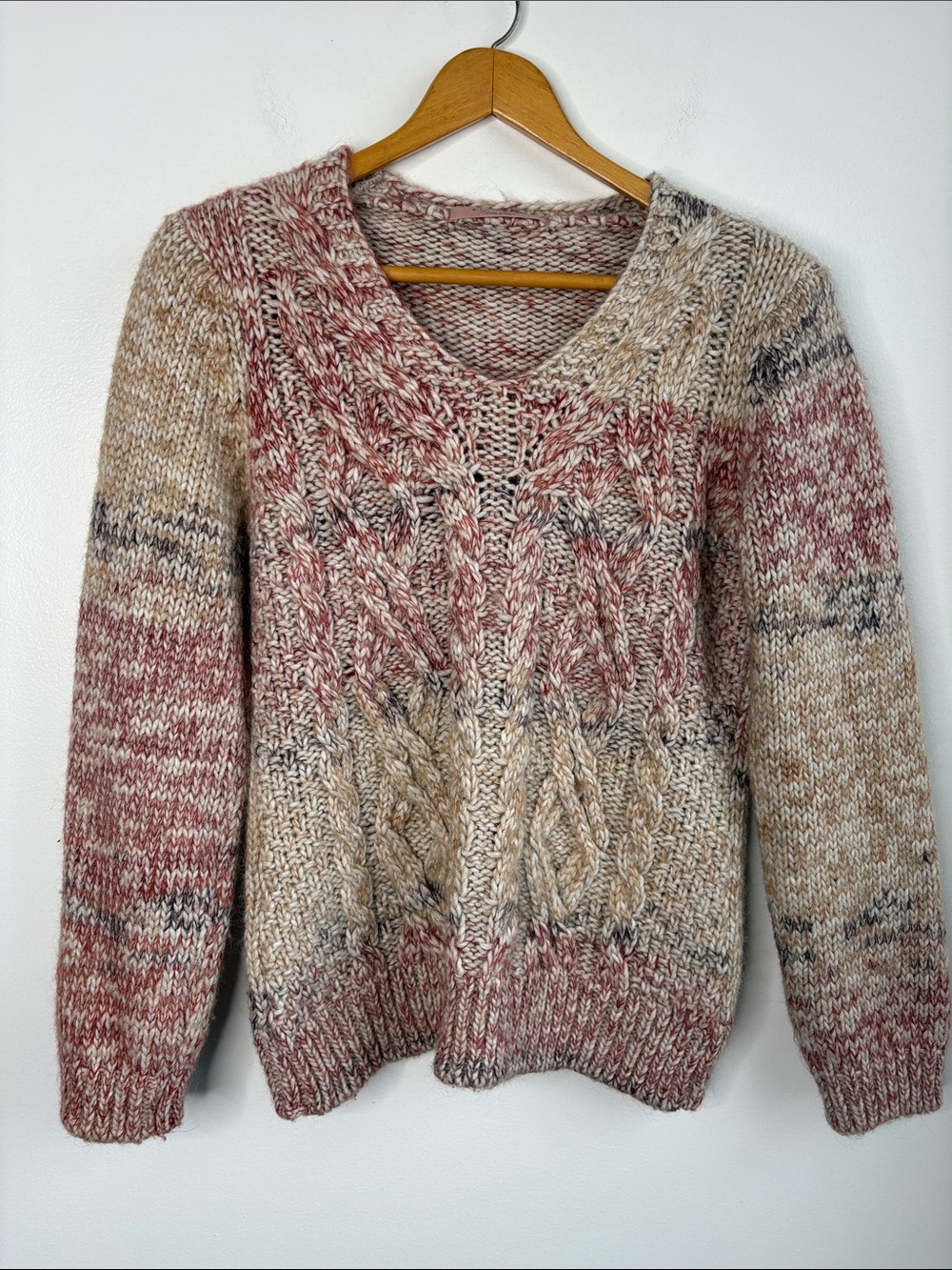 Anthropologie Elsamanda wool/alpaca blend Cable Knit V-Neck Sweater